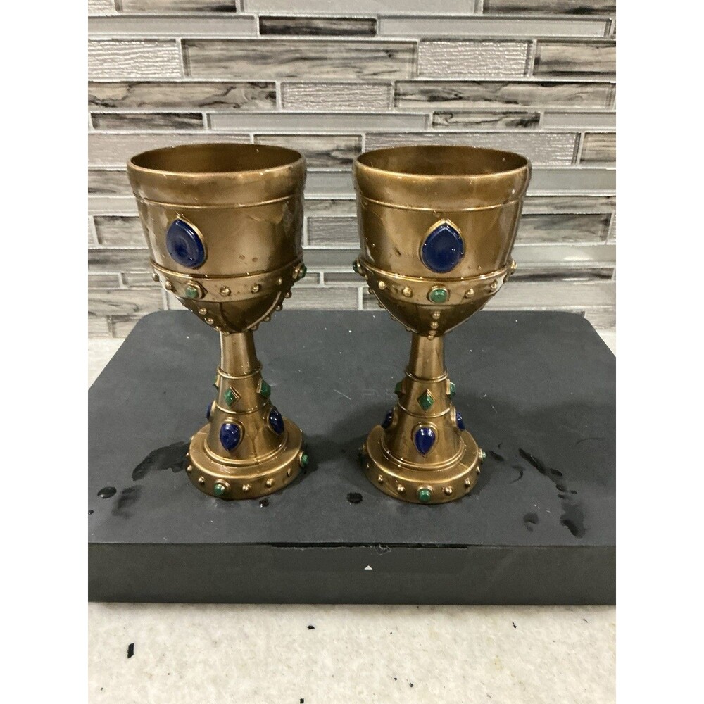 Fantasy Ornate Goblets Pair with Blue and Green Stones